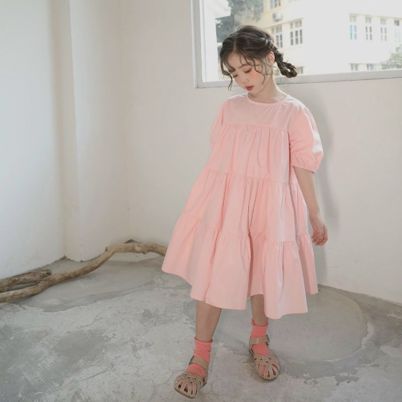 Đầm babydoll bé gái trơn