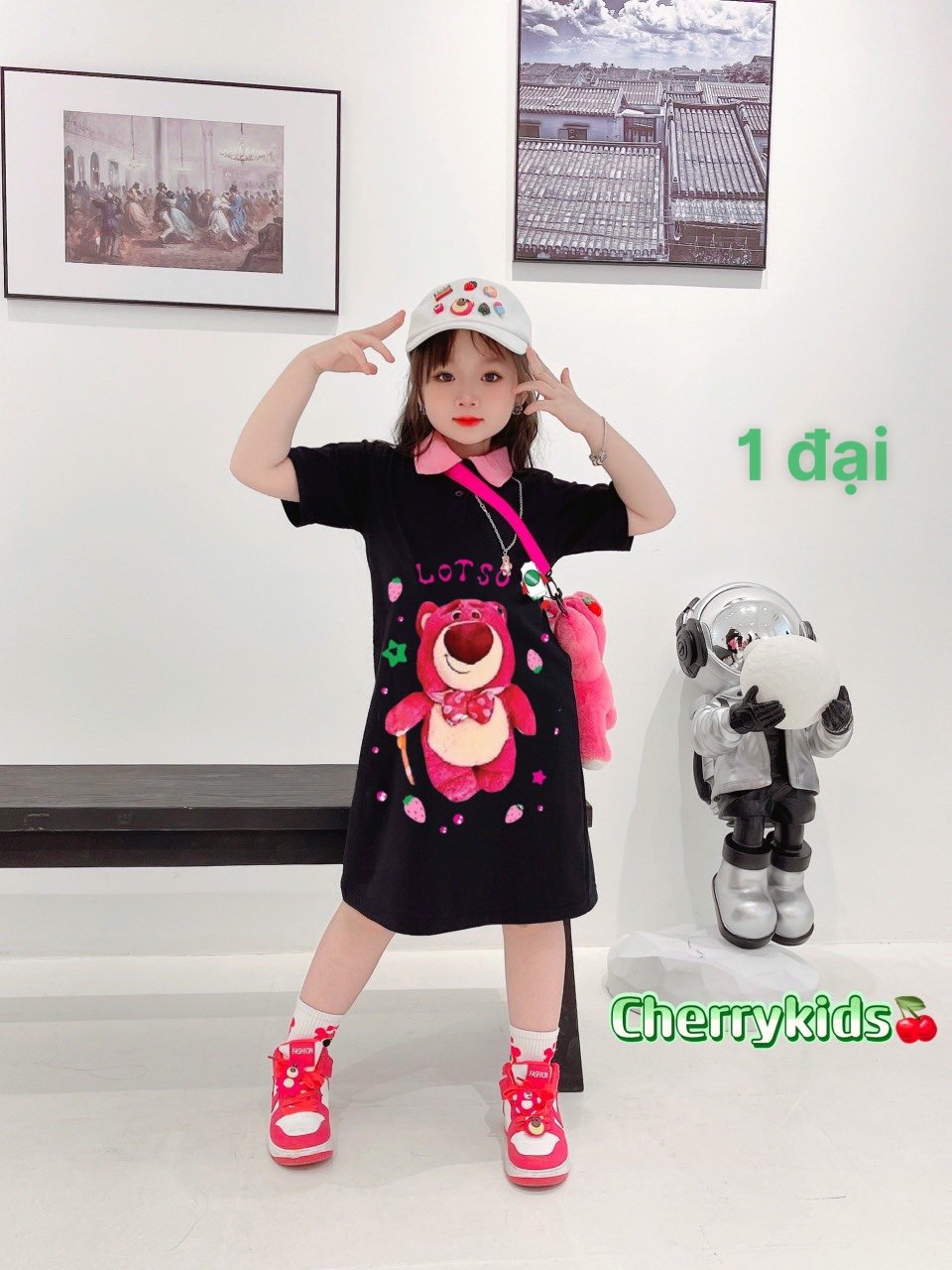 Đầm 1 gấu dâu có cổ