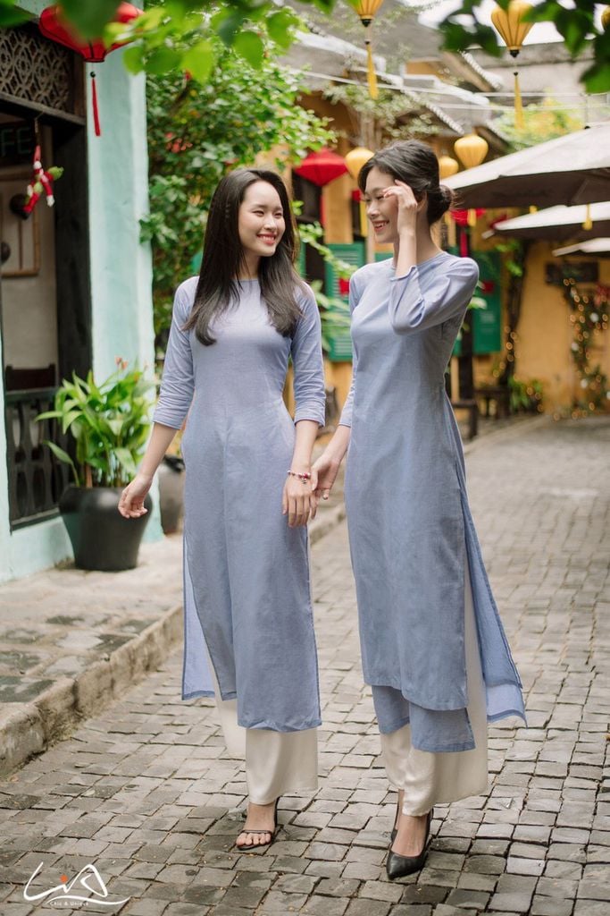 Áo Dài Linen Thanh Lịch Phong Cách 2 tà