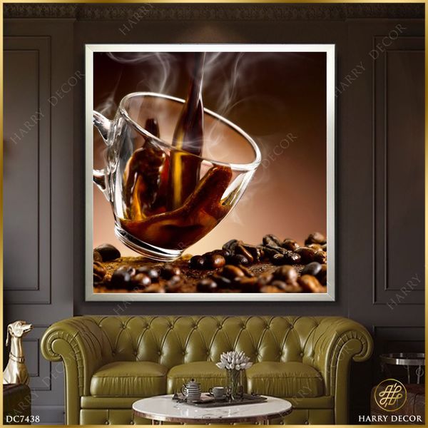  Tranh Vuông Tách Cà Phê Tỏa Khói DC7438 