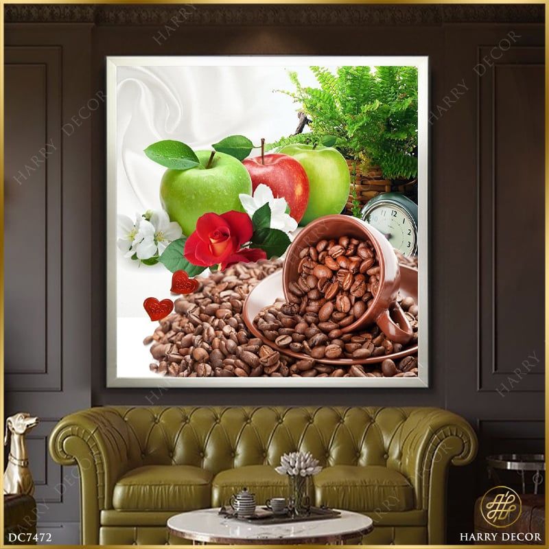  Tranh Vuông Hạt Cà Phê Bên Qủa Táo 3 DC7472 