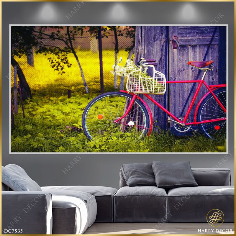  Tranh Bó Bông Cúc Bên Giỏ Xe Đạp DC7535 