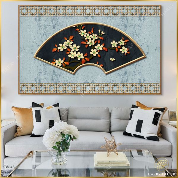  Tranh Xòe Quạt Hoa C8643 