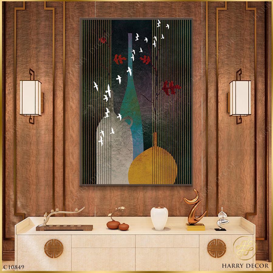  Tranh Chim Trắng Bay Qua Mành C10849 