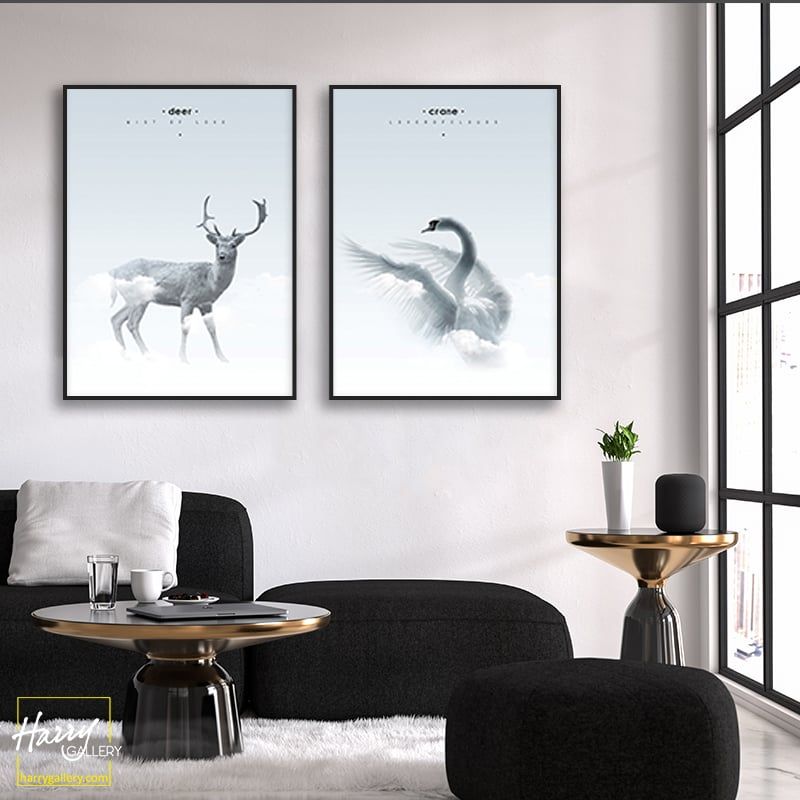  Bộ 2 Tranh Hươu Và Thiên Nga Trắng C0554 