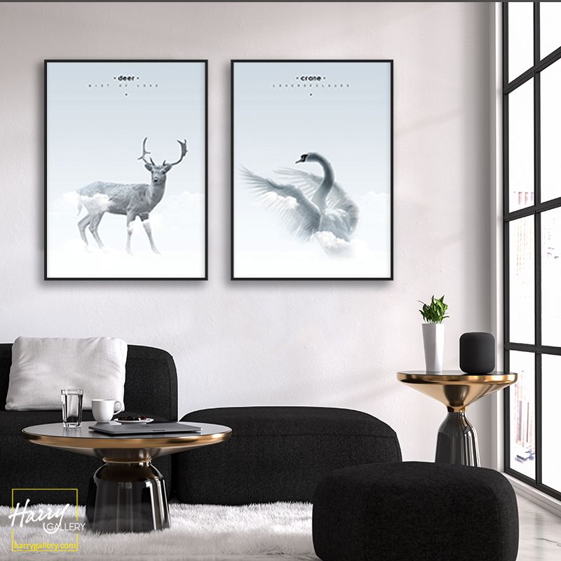  Bộ 2 Tranh Hươu Và Thiên Nga Trắng C0554 