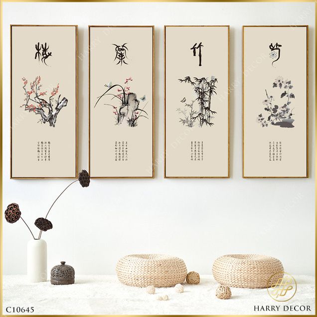  Bộ 4 Tranh Tứ Qúy Mai Lan Cúc Trúc C10645 
