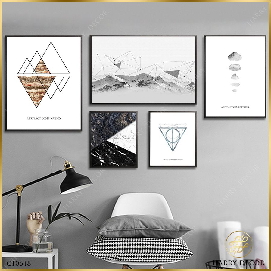  Bộ 5 Tranh Abstract Combination Black & White C10648 