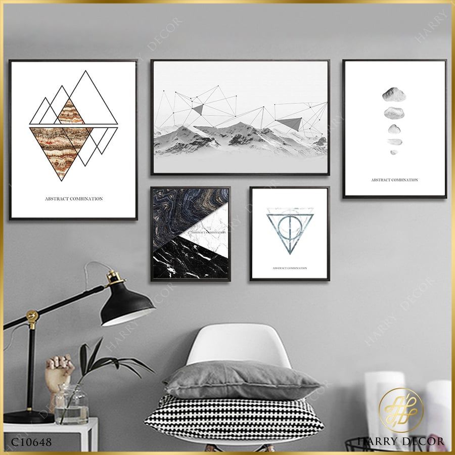  Bộ 5 Tranh Abstract Combination Black & White C10648 