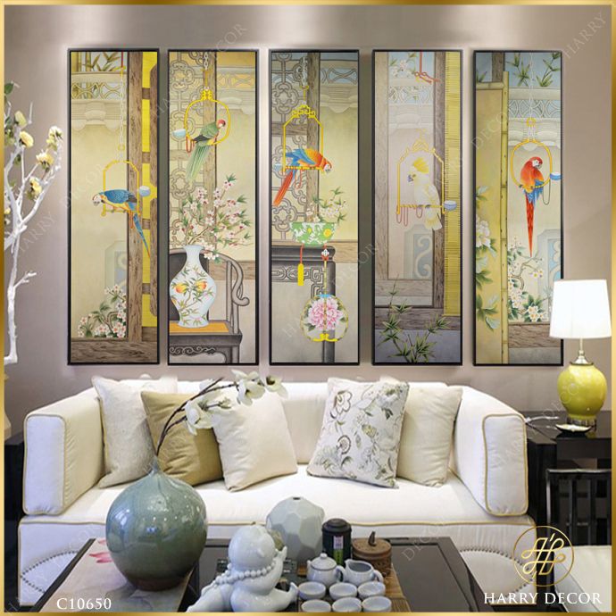  Bộ 4 Tranh Chim Qúy Lồng Son C10650 