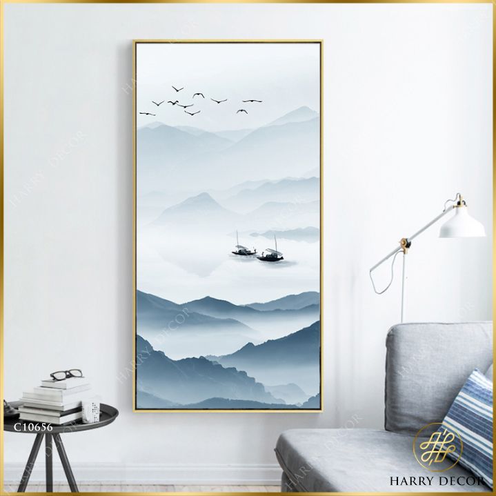  Tranh Đôi Xuồng Qua Núi Mênh Mông C10656 