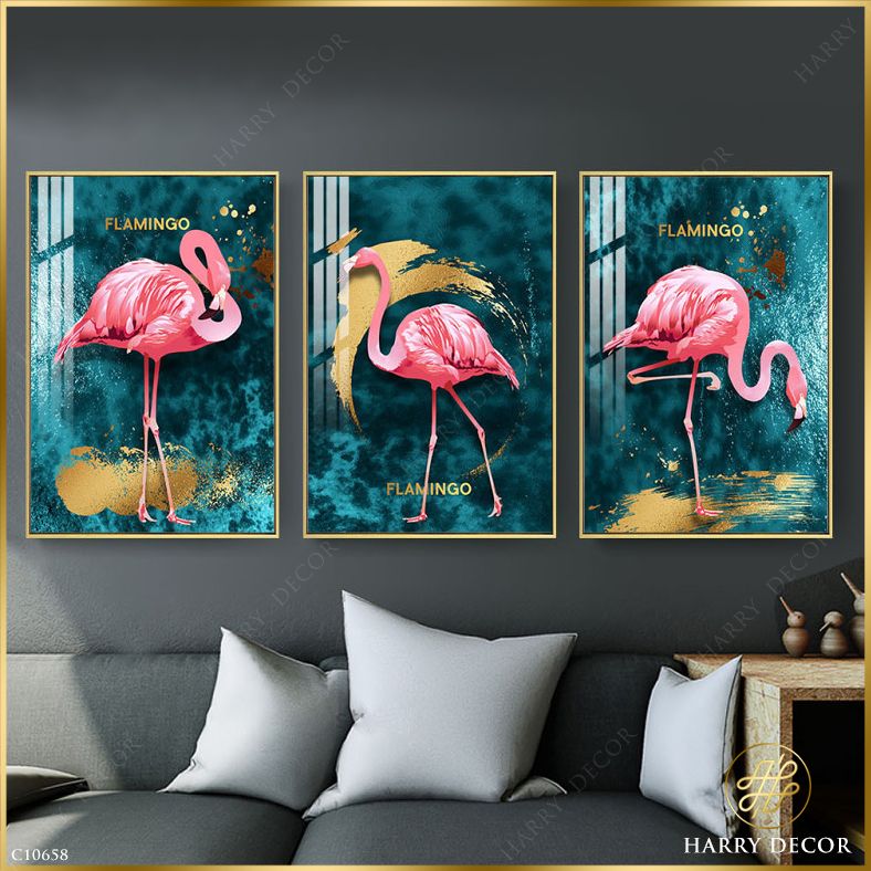  Bộ 3 Tranh Những Chú Hồng Hạc Vẫy Nước C10658 