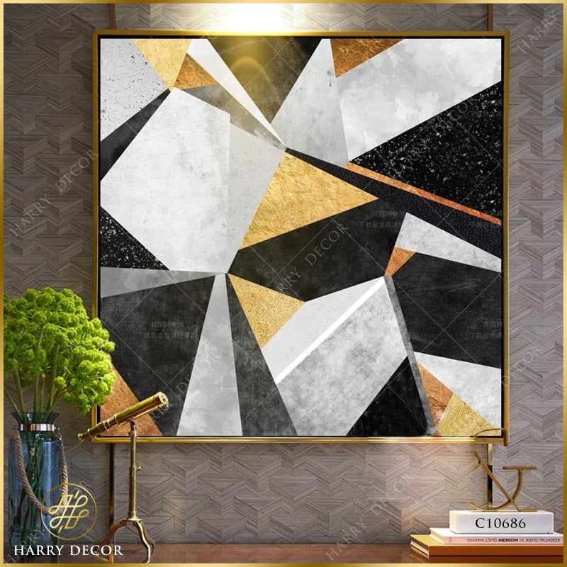  Tranh Vuông Art Of Geomety Black And Golden C10686 