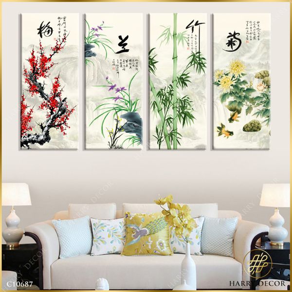  Bộ 4 Tranh Mai Lan Cúc Trúc C10687 