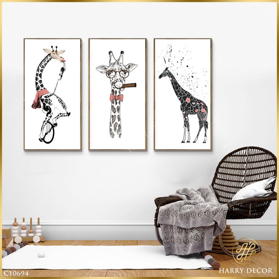  Bộ 3 Tranh Ba Chú Hươu Cao Cổ C10694 