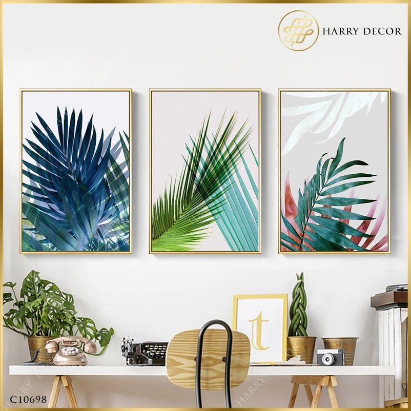  Bộ 3 Tranh Lá Cây Giao Mùa C10698 