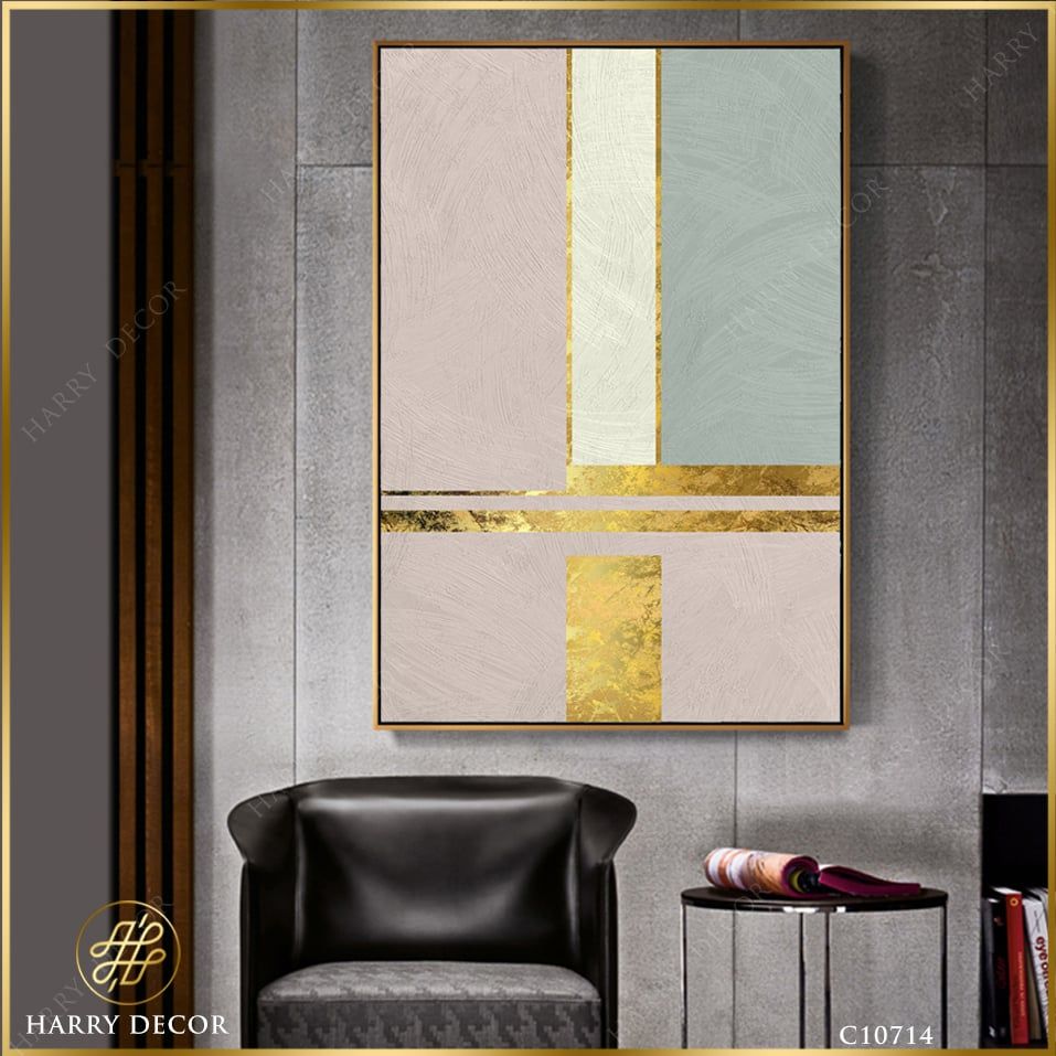  Tranh Abstract Pink And Golden C10714 