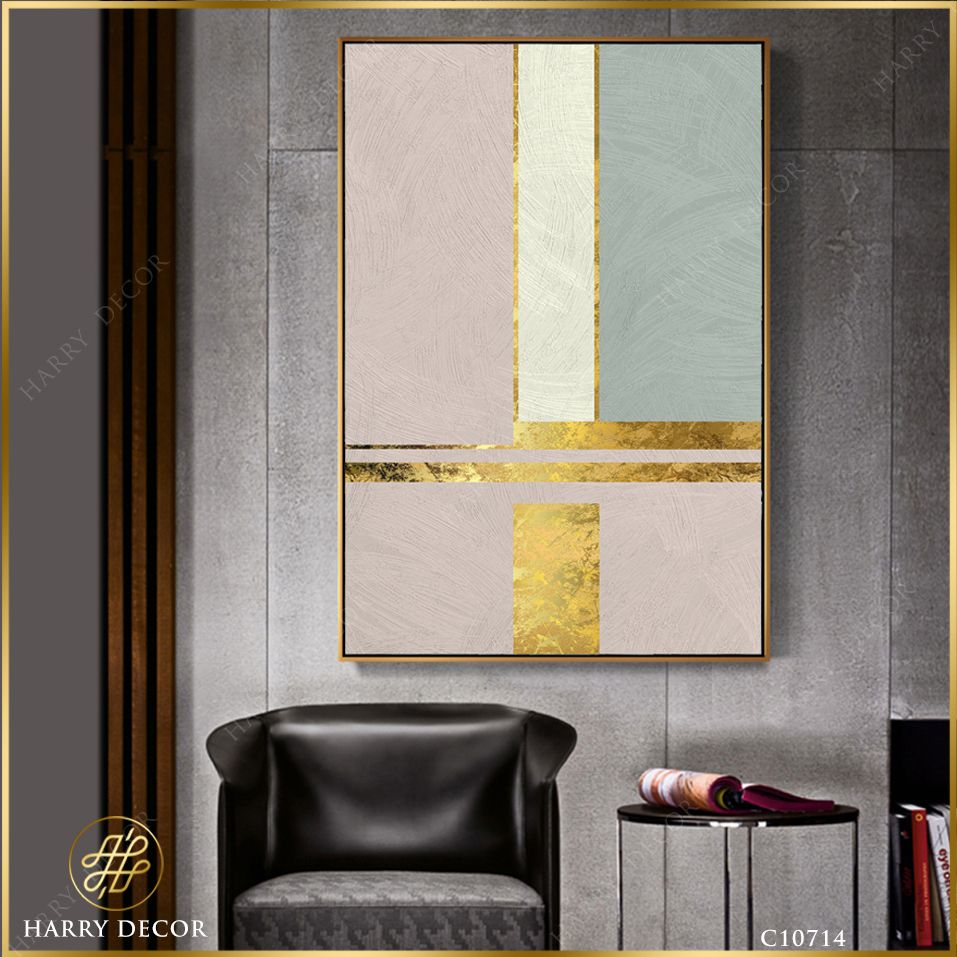  Tranh Abstract Pink And Golden C10714 