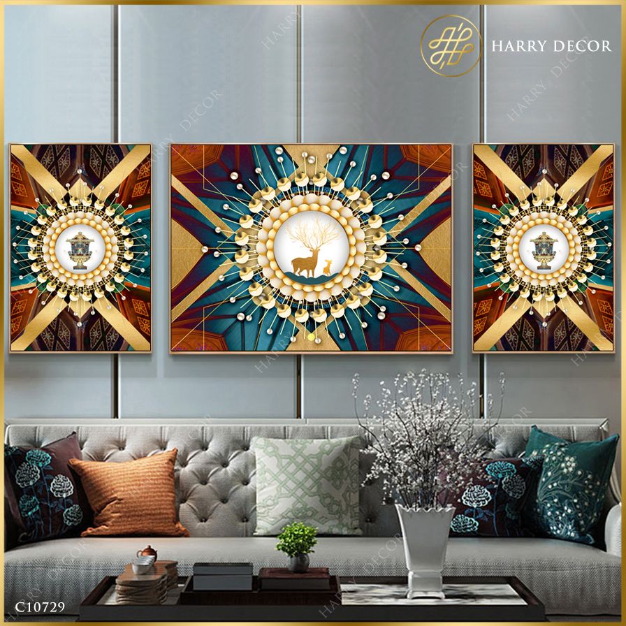  Bộ 3 Tranh Họa Tiết Đặc Sắc Và Tuần Lộc C10729 