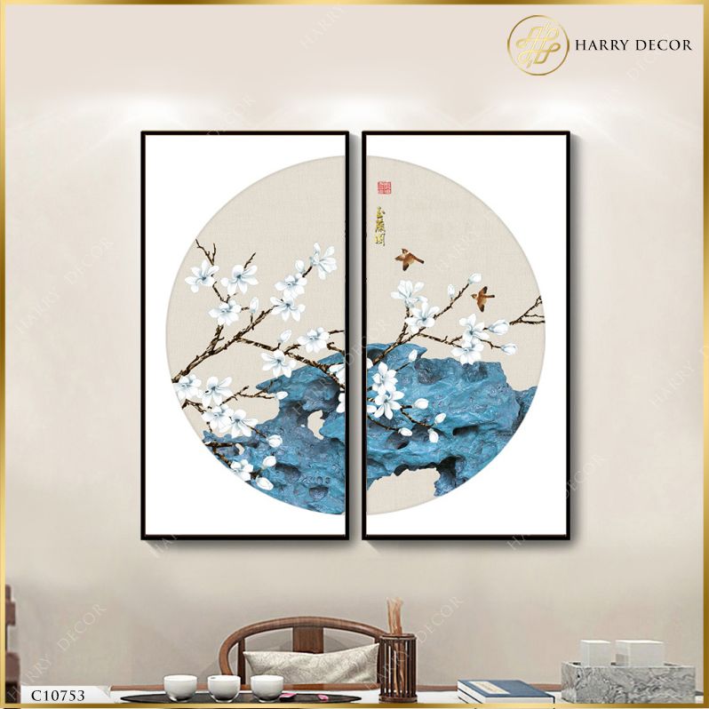  Bộ 2 Tranh Mộc Lan Trắng Trên Cành C10753 