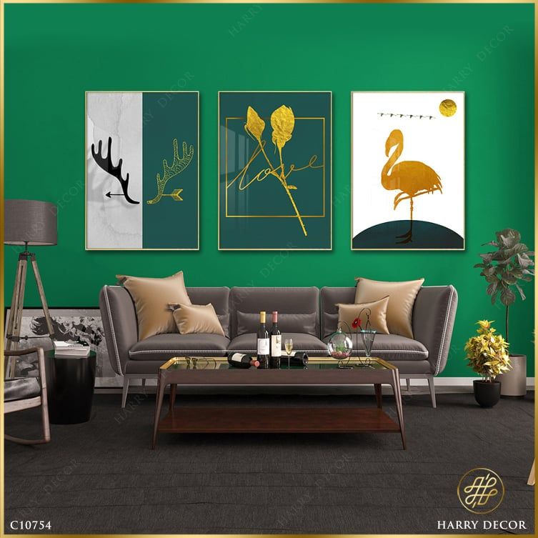  Bộ 3 Tranh Hạc và Lá Vàng C10754 
