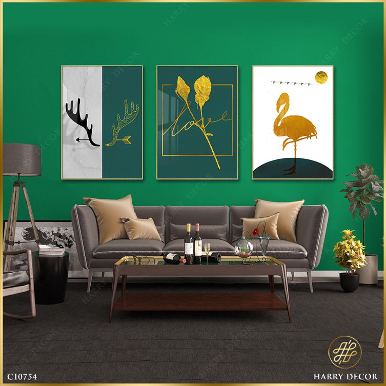 Bộ 3 Tranh Hạc và Lá Vàng C10754 