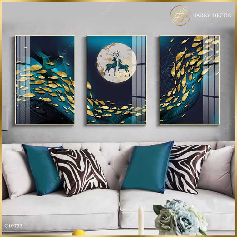  Bộ 3 Tranh Dòng Cá Qua Ánh Trăng C10755 