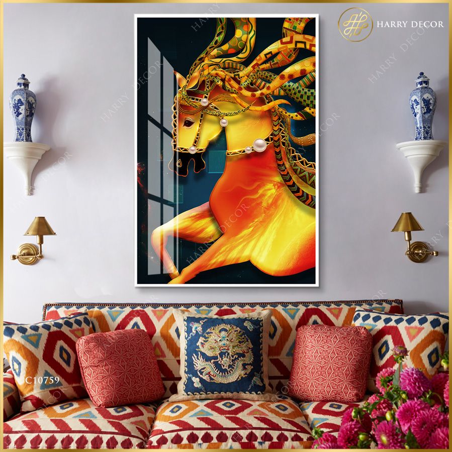  Tranh Ngựa Vàng Rực Lửa C10759 