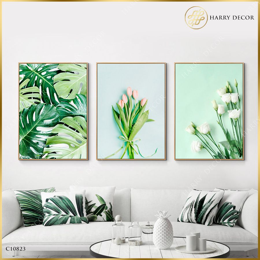  Bộ 3 Tranh Những Đóa Hoa Tươi Mát C10823 