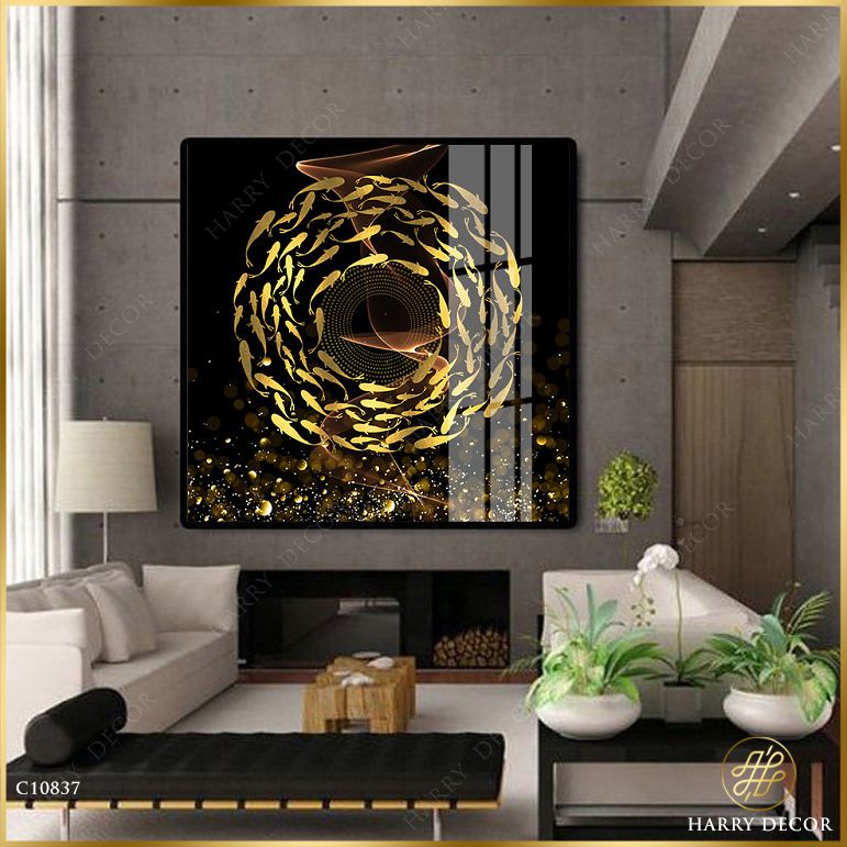  Tranh Vuông Đàn Cá Bơi Vòng Ánh Trăng C10837 