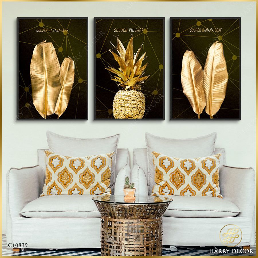  Bộ 3 Tranh Pineapple & Golden Banana Leaf C10839 