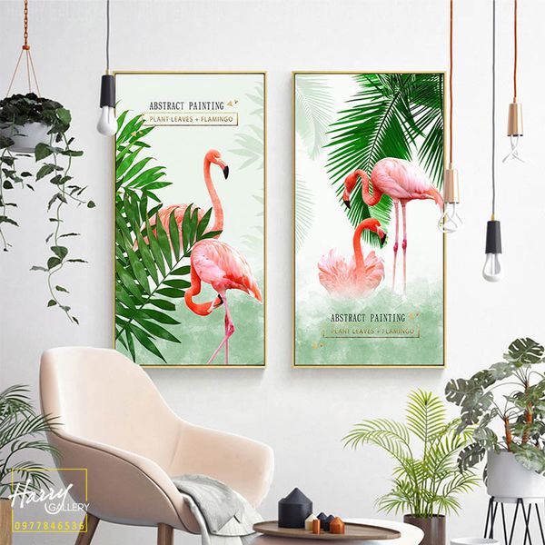  Bộ 2 Tranh Hồng Hạc và Hoa Lá C0161 