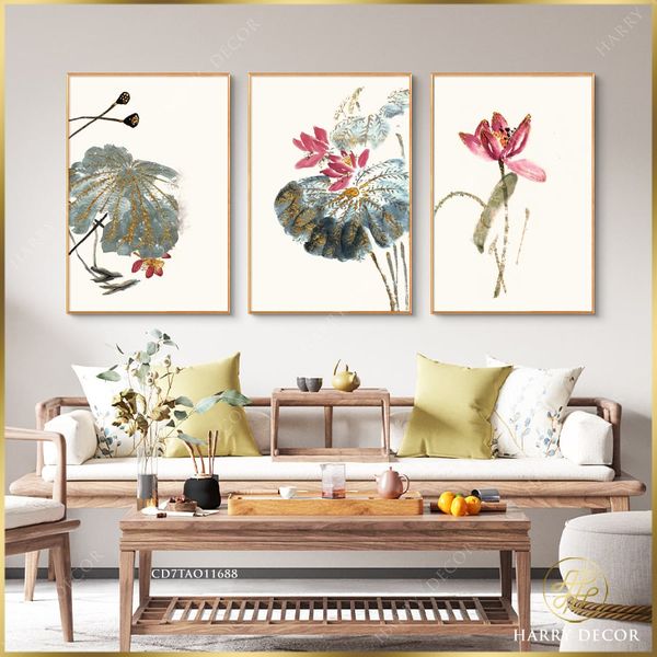 Bộ 3 Tranh Hoa Lá Sen Tao Nhã CD7TAO11688 