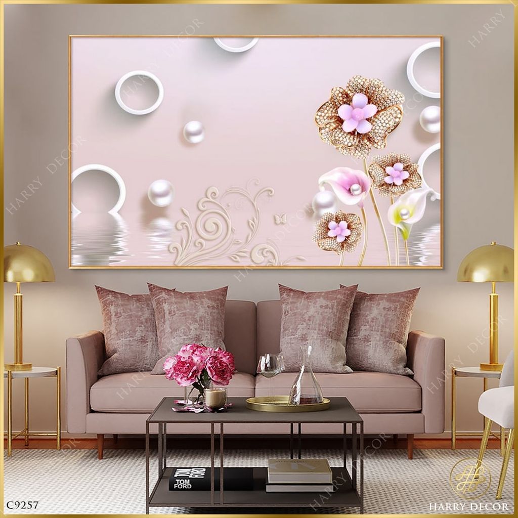  Tranh Ngọc Trai Và Hoa Bên Ao Nước C9257 