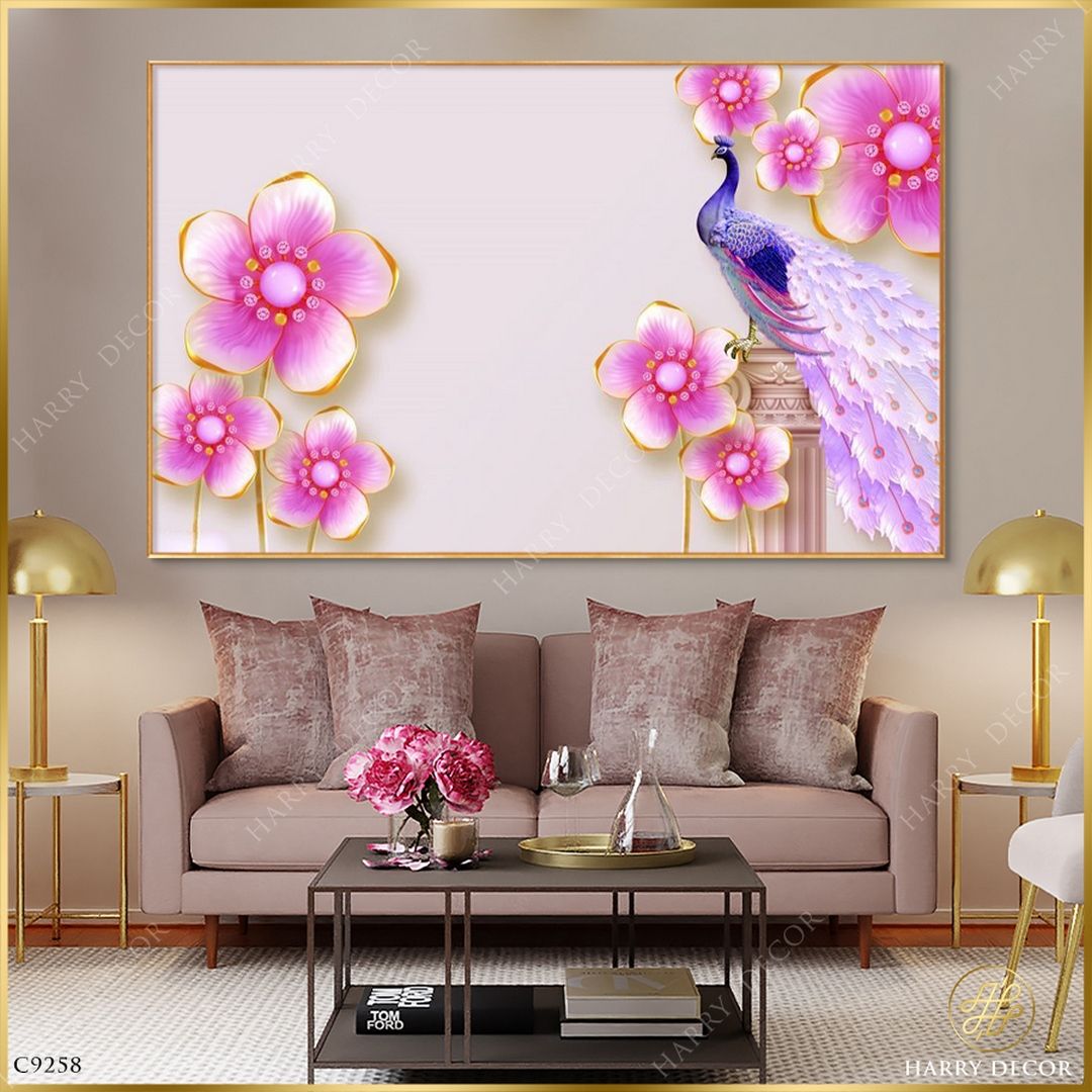  Tranh Những Đóa Hồng Hoa Mềm Mại Bên Khổng Tước C9258 