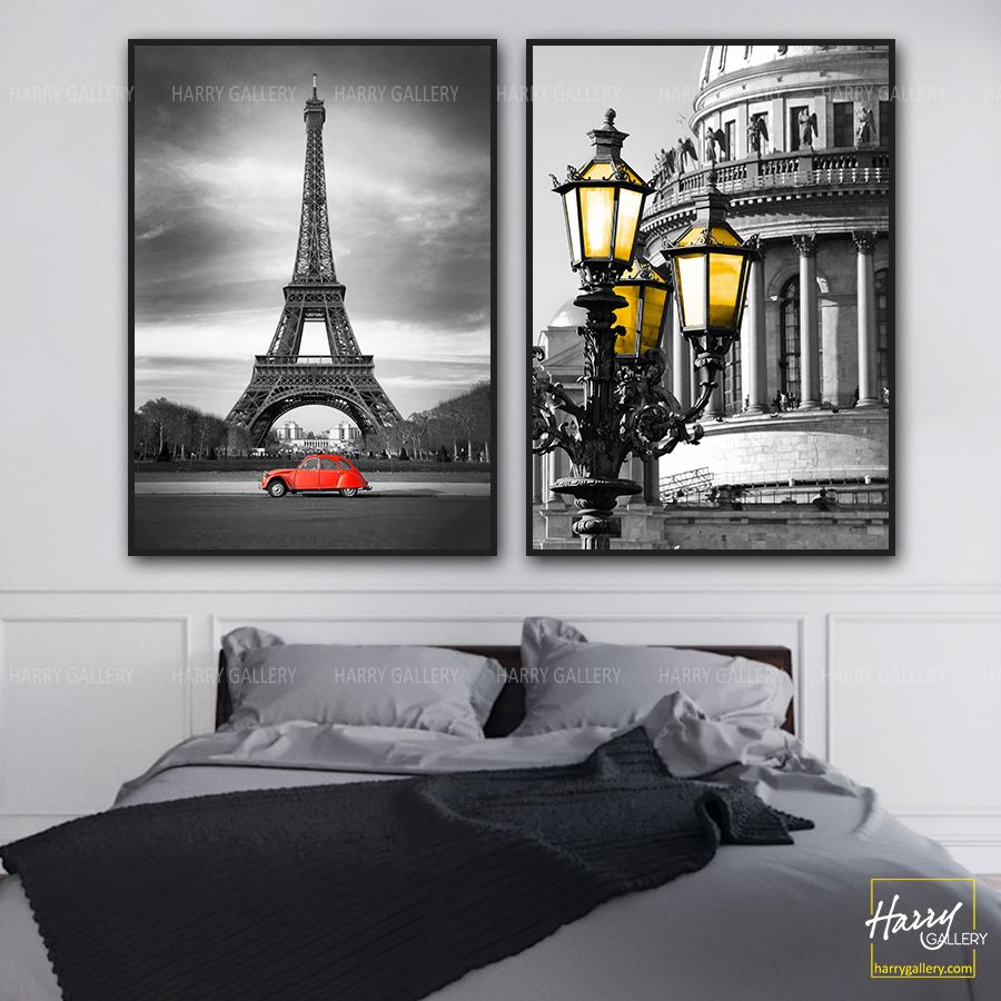  Bộ 2 Tranh Paris Xe Đỏ và Đèn Vàng cổ điển ở Nga C0443 