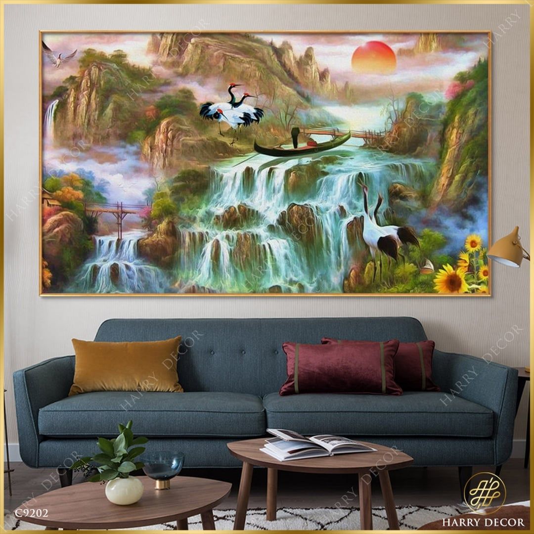  Tranh Hạc Trắng Trên Rừng Thác C9202 