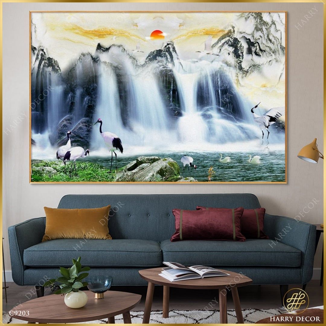  Tranh Hạc Bầy Trên Thác C9203 