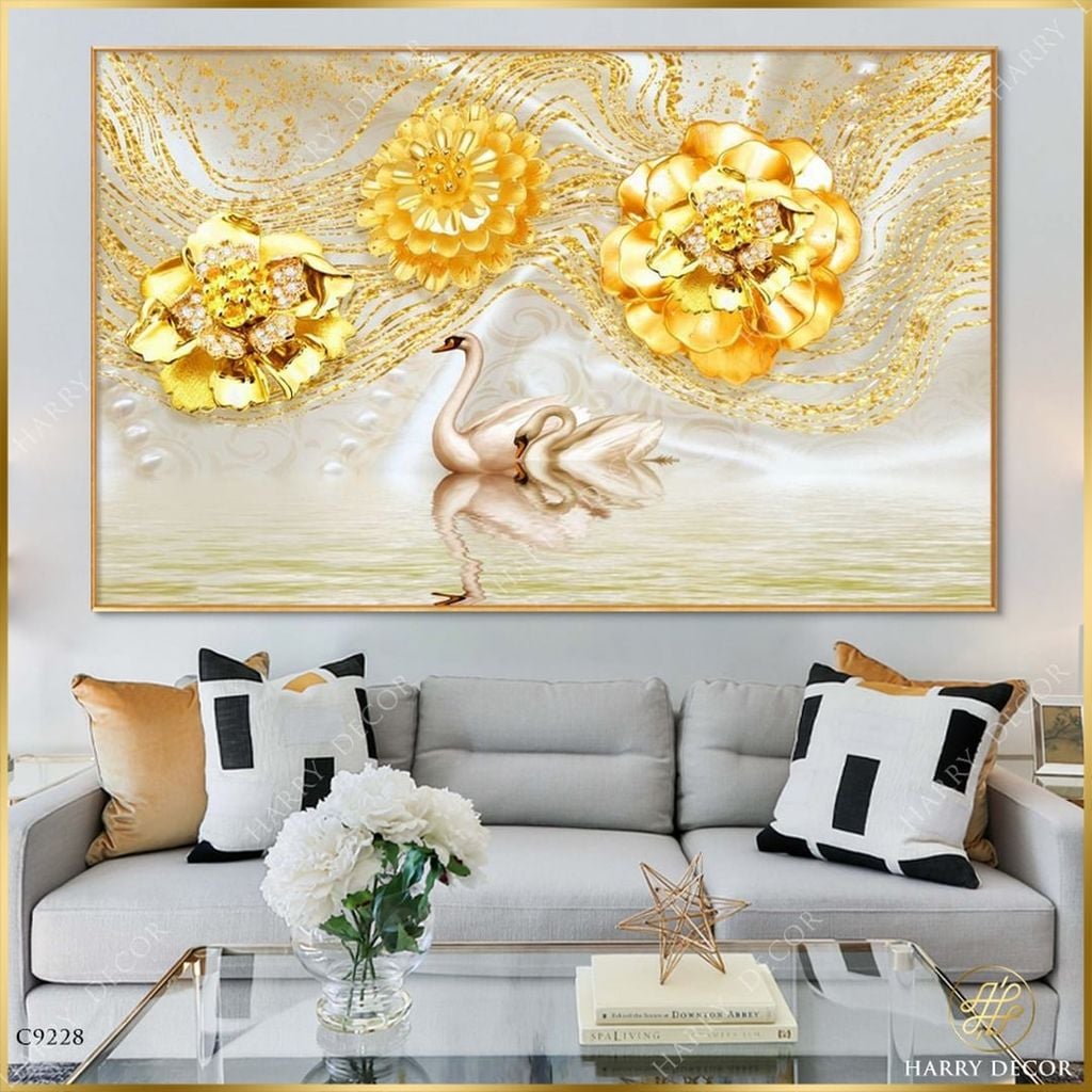  Tranh Ba Đóa Vàng Rực Biên Thiên Nga C9228 