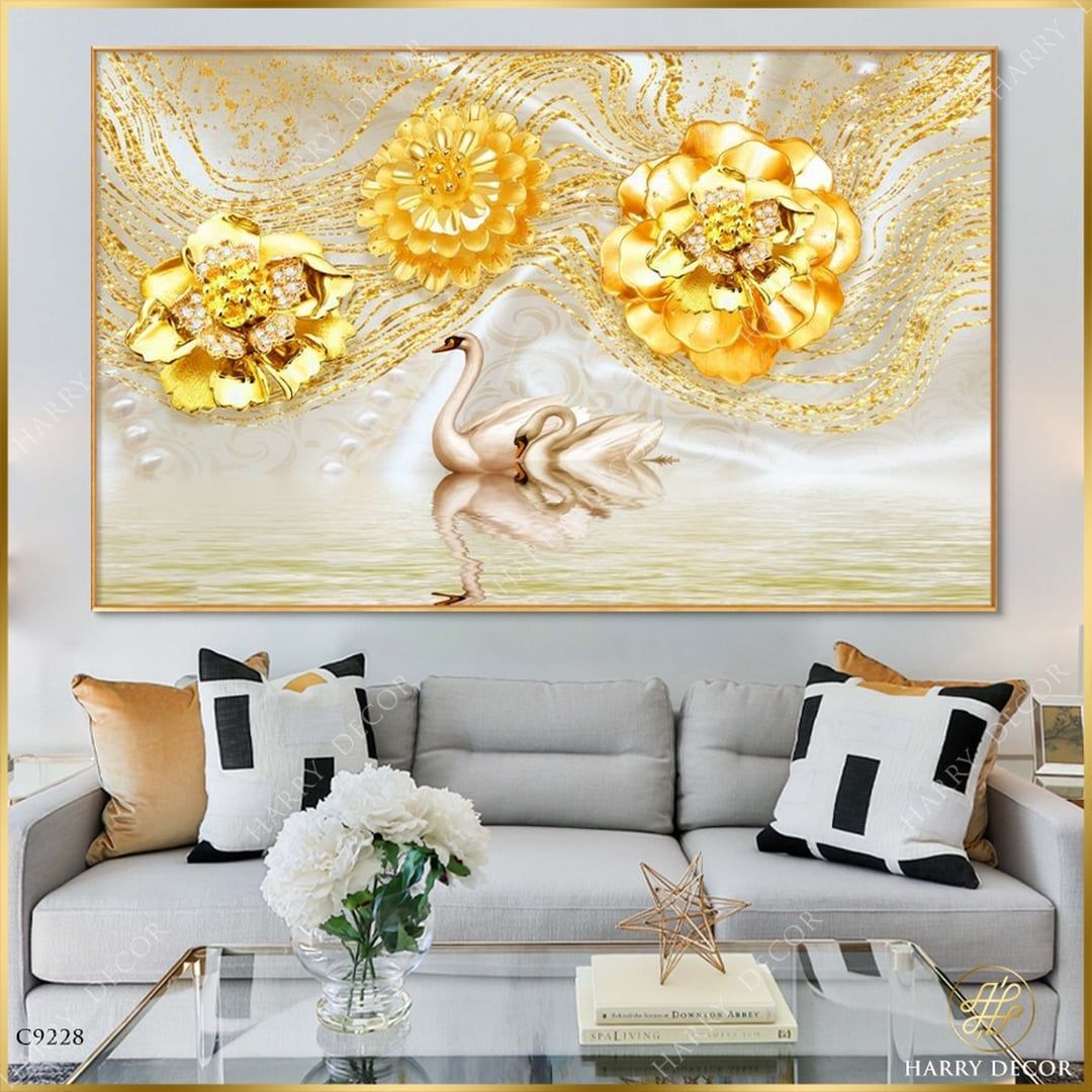  Tranh Ba Đóa Vàng Rực Biên Thiên Nga C9228 