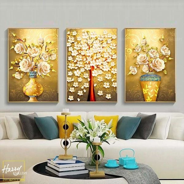  Bộ 3 Tranh Bình Hoa Vàng Sinh Khí C0285 