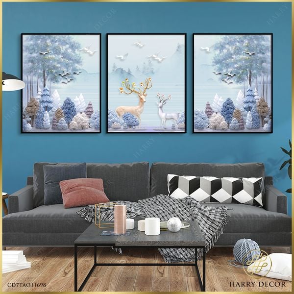  Bộ 3 Tranh Đôi Chú Hươu Giữa Rừng Cây CD7TAO11698 