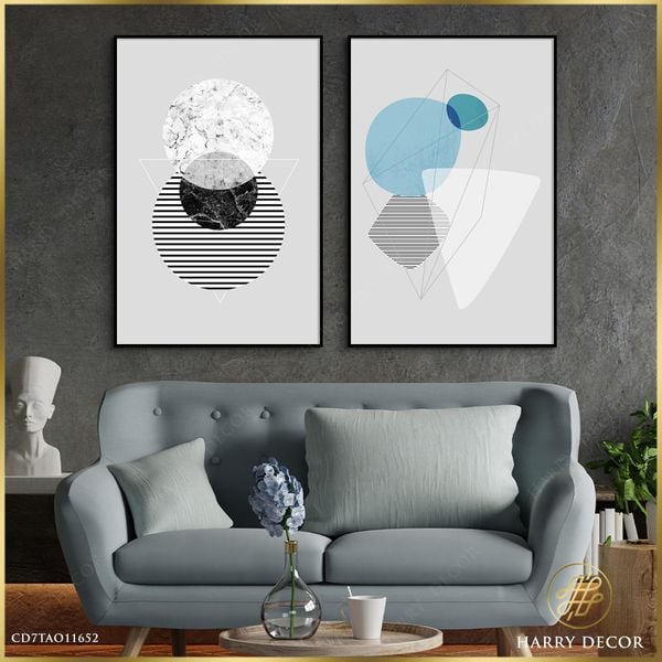  Bộ 2 Tranh Abstract Geometric Gray & Blue CD7TAO11652 