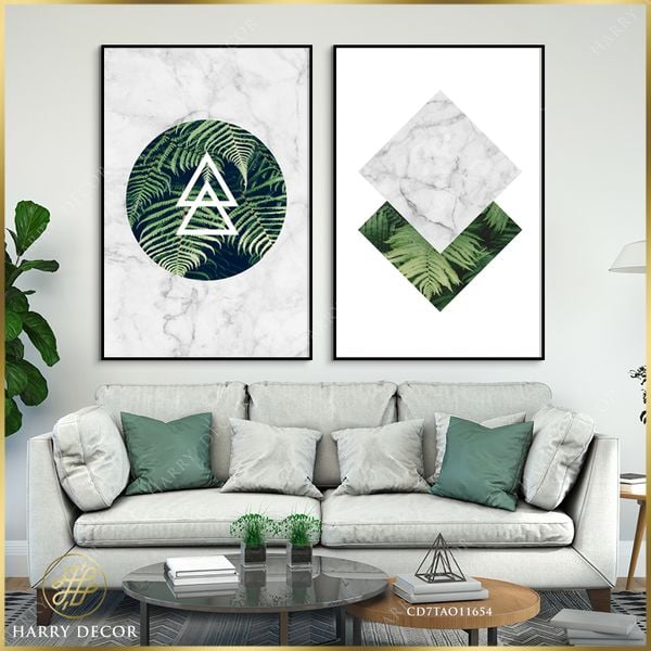  Bộ 2 Tranh Abstract Geometric & Green Leafs CD7TAO11654 