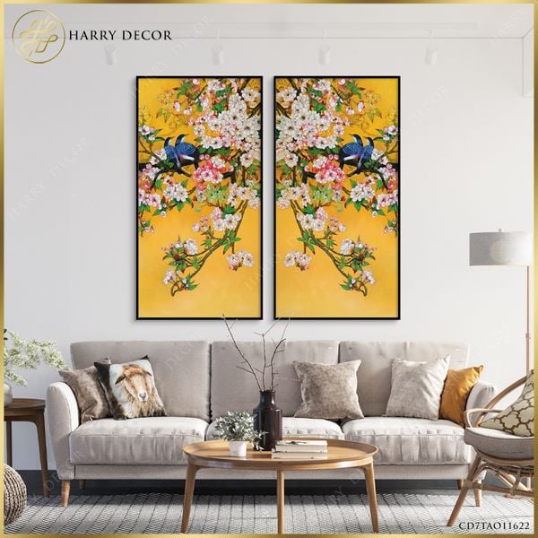  Bộ 2 Tranh Đôi Chú Chim Trên Cành Hoa Xuân 1 CD7TAO11622 