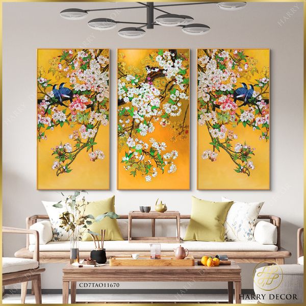  Bộ 3 Tranh Đôi Chú Chim Trên Cành Hoa Xuân 3 CD7TAO11670 