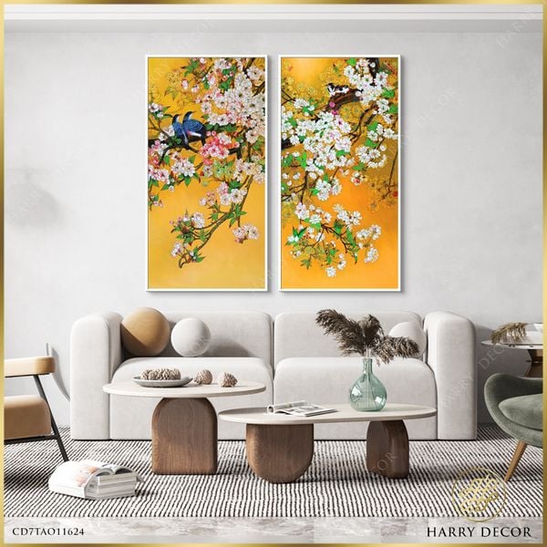  Bộ 2 Tranh Đôi Chú Chim Trên Cành Hoa Xuân 2 CD7TAO11624 