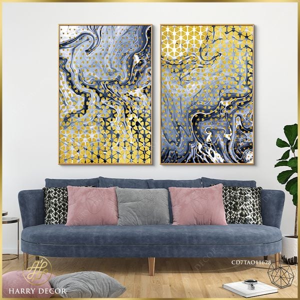  Bộ 2 Tranh Abstract Geometric Gray & Golden CD7TAO11628 