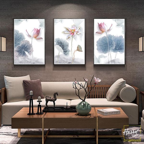  Bộ 3 Tranh Bông Sen Tím Trừu Tượng C0304 