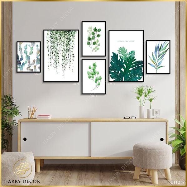  Bộ 6 Tranh Lá Xanh Nhiệt Đới Tươi Mát C11218 